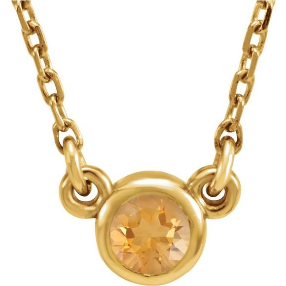 14k Yellow Gold 4mm Round Citrine Solitaire Necklace, 16...